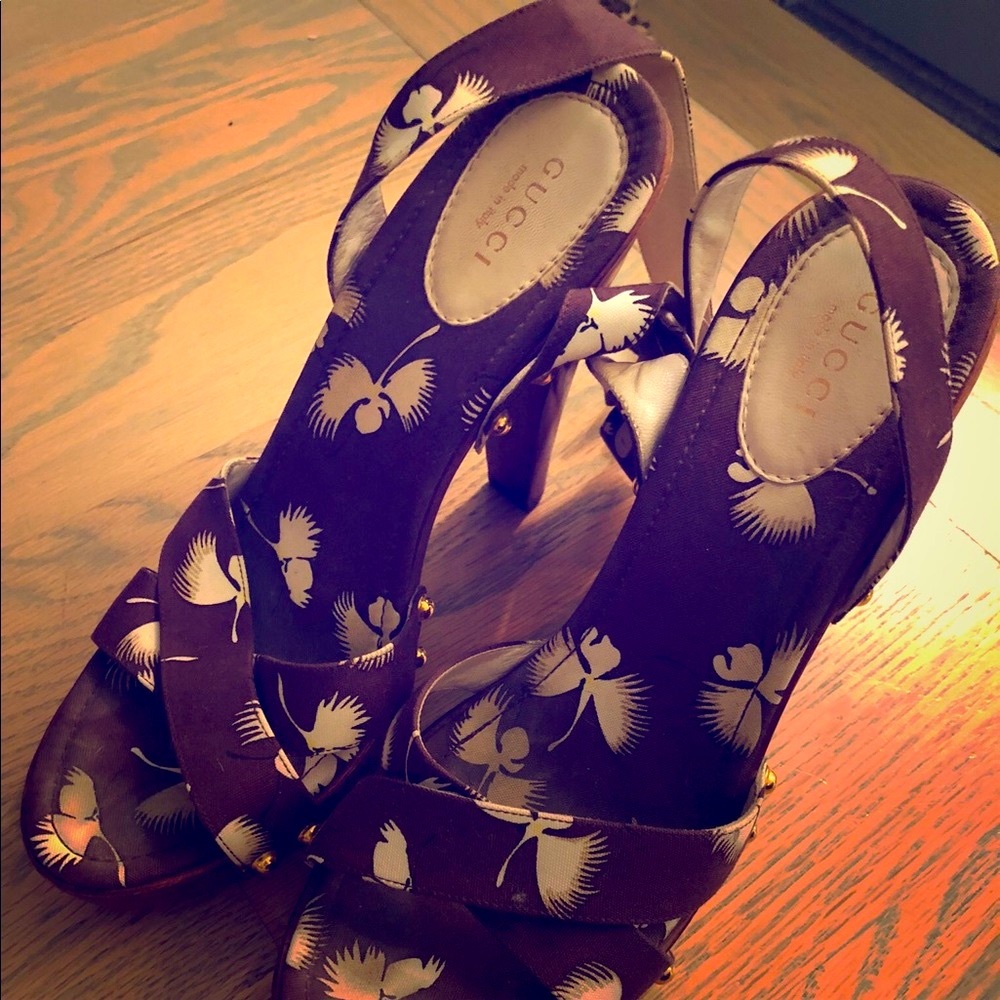 Brown and white Gucci Floral  Heels